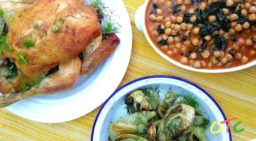Roast Chicken with Tomato Chickpeas and&nbsp;Fennel