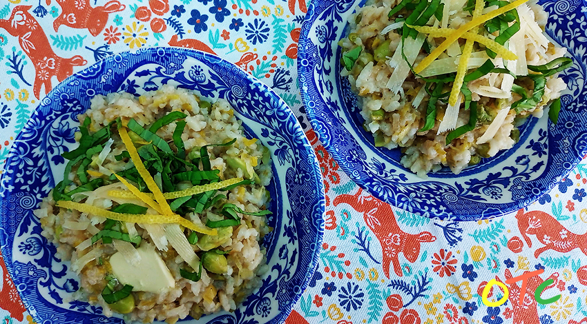 Leek, Pea and Edamame&nbsp;Risotto